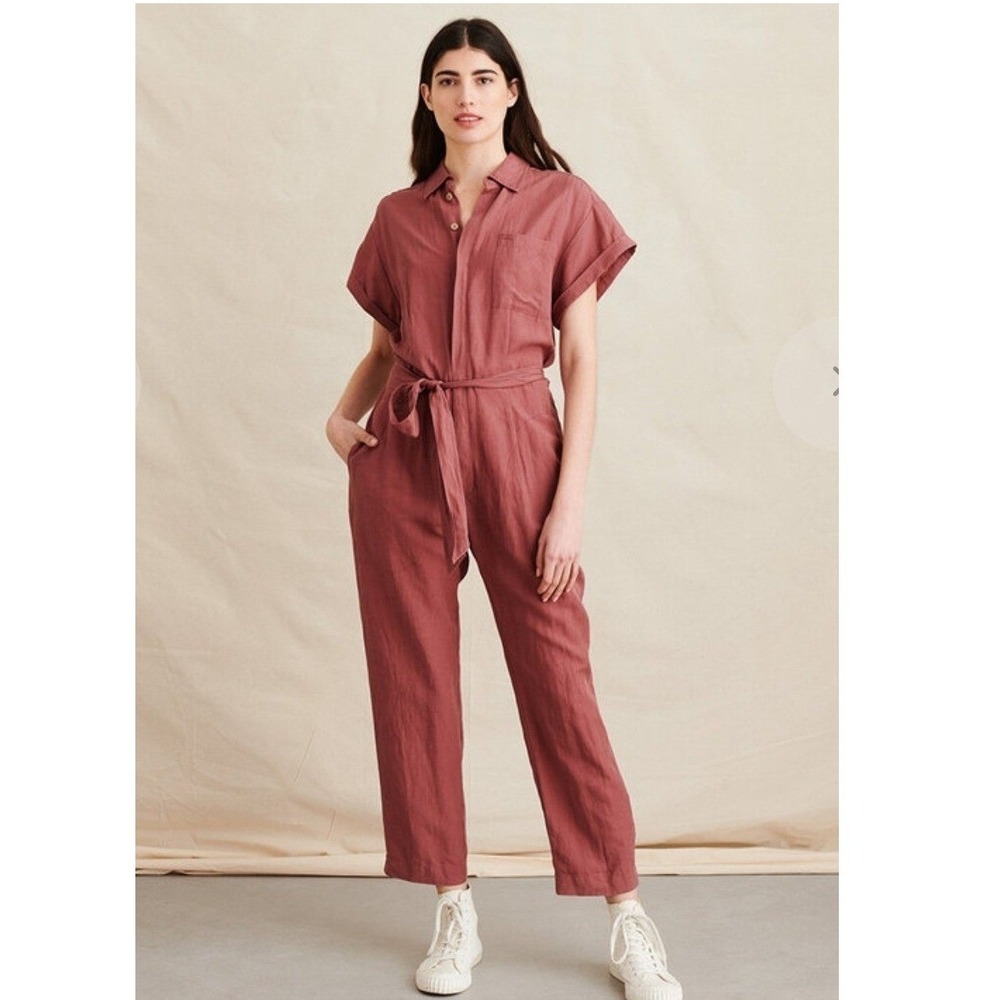 Alex Mill Expedition Jumpsuit Short Sleeve Tie Waist Rose Pink Utility XS